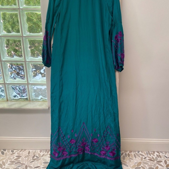 NWT Figue Long Green Embroidered Silk Kimono Kaftan Dress Lola S RRP $1,495.00 - Picture 10 of 13